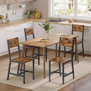VASAGLE Dining Chair Set of 4, Rustic Wood Chairs with Metal Steel Frame, Easy to Assemble, Comfortable Seat, Modern Farmhouse Chair for Kitchen, Bedroom, Living Room, Rustic Brown and Ink Black