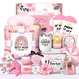 Mother’s Day Baskets Gifts for Mom – 16 Pcs Luxury Self-Care Gift Basket for Mothers Day Mama (Pink)
