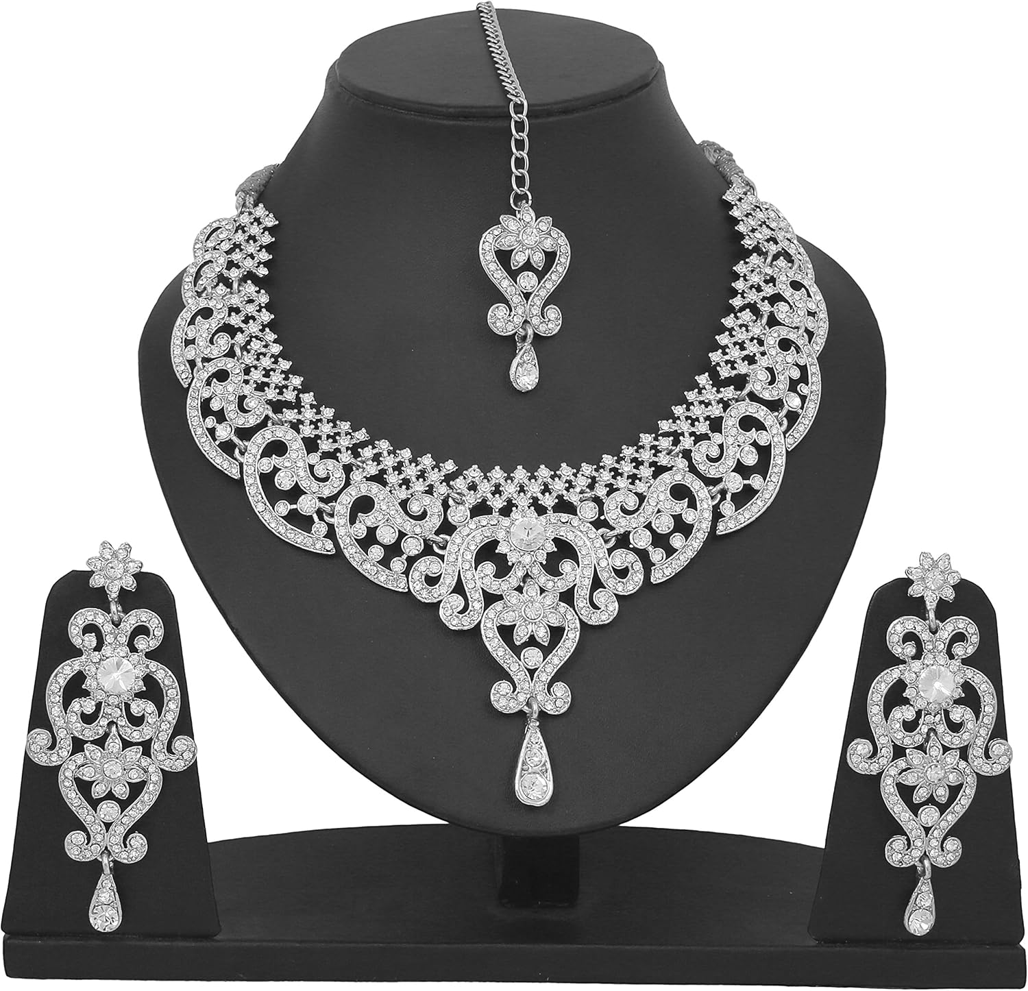 Touchstone Indian jewelry set for women bollywood gold jewellery wedding outfits necklace sets earrings bridal maang tikka fancy costume girls big desi accessories rhinestone in gold or silver tone - Image 5