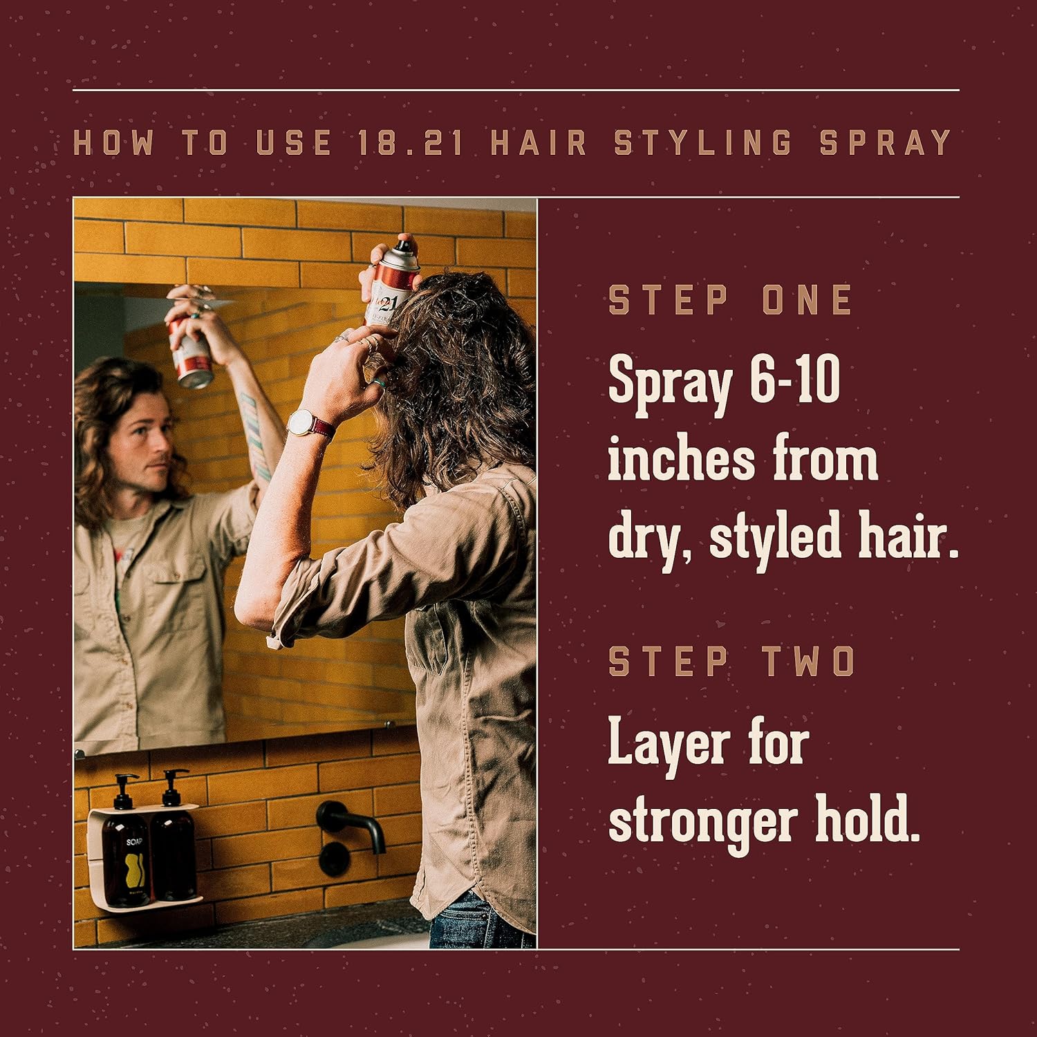 18.21 Man Made Premium Hair Spray for Men, All-Day Flexible Hold, 10 oz. - Styling Hairspray with Matte Finish, Sweet Tobacco Scent - Professional, Non-Greasy Hairspray for All Hair Types - Image 4