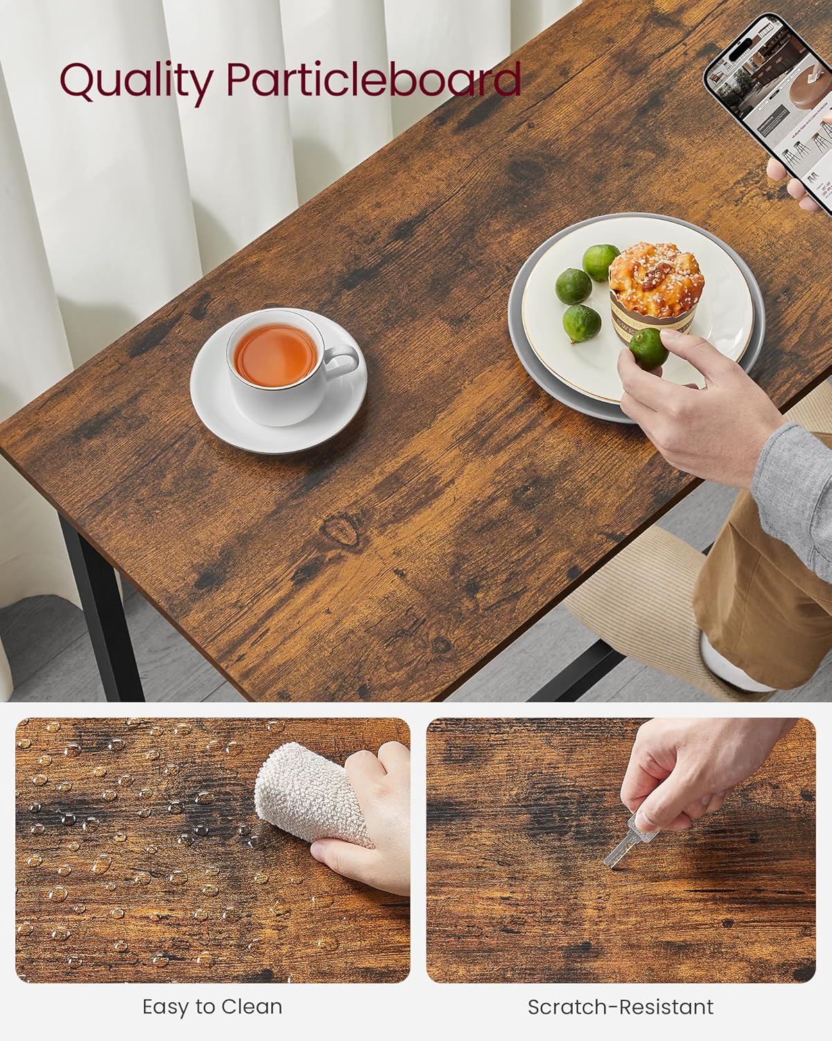 VASAGLE Bar Table, Narrow Long Kitchen Dining Table, Sturdy Metal Frame, Industrial, 15.7 x 55.1 x 35.4 Inches, Rustic Brown and Ink Black ULBT140B01 - Image 5