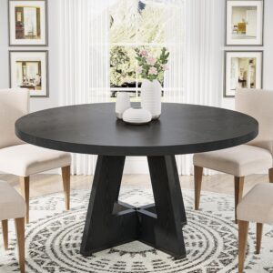 Tribesigns Round Dining Table Wood Kitchen Table for Dining Room, 47 in Dinning Room Tables for 4 Man, Farmhouse Dinner Table with Wooden Tabletop and Cross Base, Black