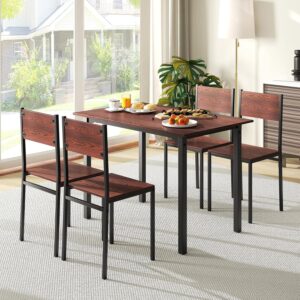 Tangkula Dining Table Set for 4, Modern Table and Chairs Set of 4 for Kitchen Dining Room Breakfast Nook (Walnut)