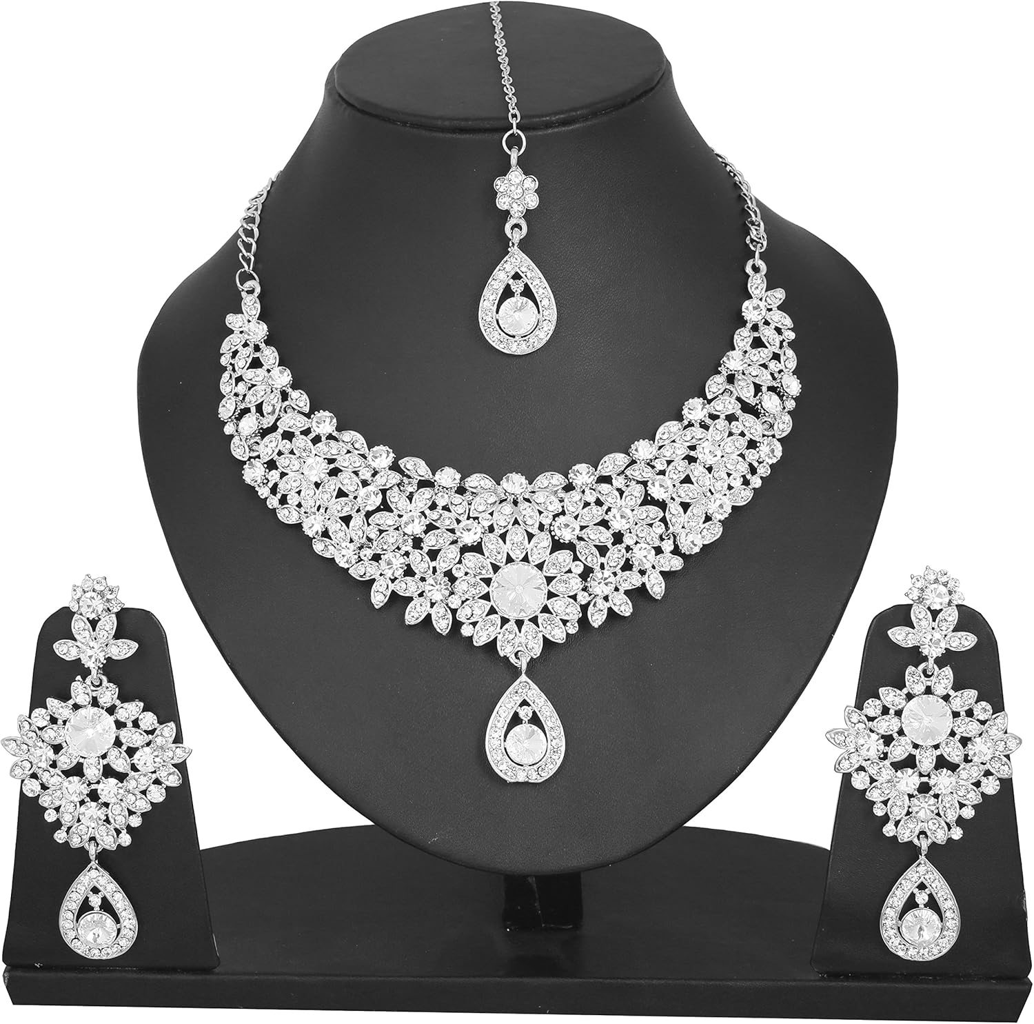 Touchstone Indian Jewelry Sets for Women Bollywood Necklace Earring Wedding high Fashion Victorian Formal Style Jewellery desi Artificial Imitation joyeria Rhinestone in Antique Gold or White Tone. - Image 3