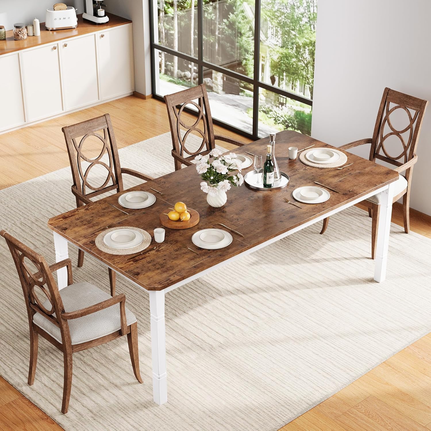 79" Large Industrial Dining Room Table for 6-8 People Rectangular Wood Kitchen Table Modern Farmhouse Dining Table Kitchen Dining Room Table with Heavy Duty Metal Legs forKitchen, Living Room