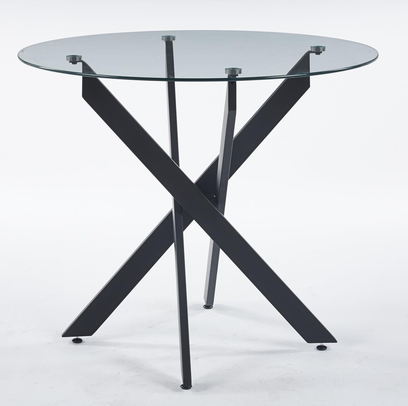 36" Round Dining Table for 4, Modern Clear Glass Kitchen Table for 4 with Black X Metal Legs, Contemporary Small Circle Dining Room Leisure Tables for Kitchen Apartment - Image 5