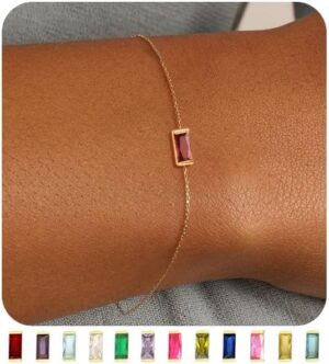 FUNEIA Birthstone Gold Bracelets for Women Non Tarnish Trendy Dainty 14K Gold Plated Bracelet Stack Stackable Blue Green May Emerald Friendship Bracelets Jewelry Gifts for Mom Best Friend