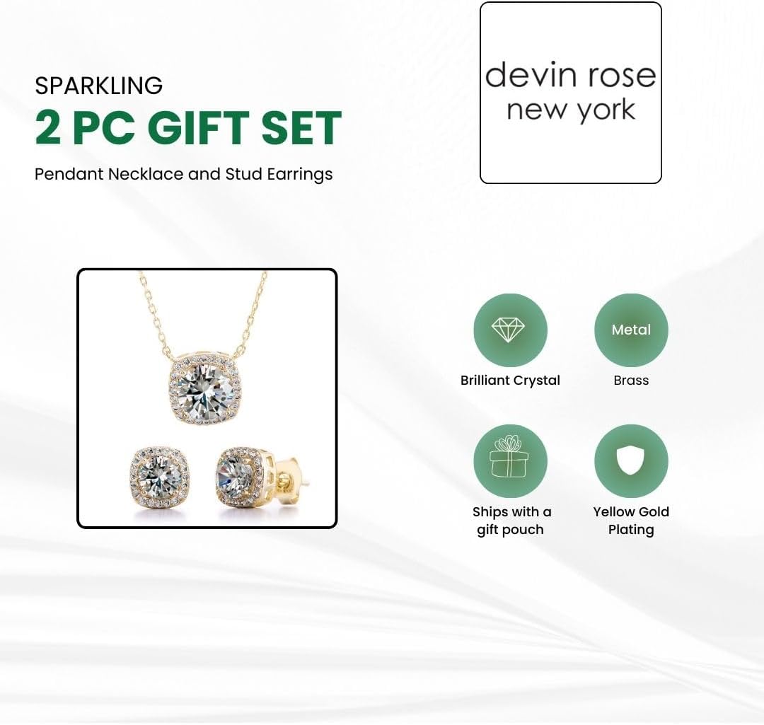 Devin Rose Stud Halo Cushion Shaped Earrings for Women and 18 Inch Necklace for Women Jewelry Set made with Faceted Crystals - Image 3