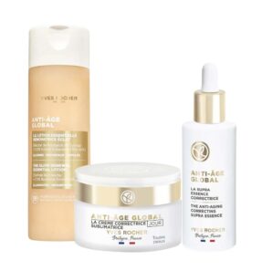 Yves Rocher Anti-Age Global Radiance Activator Lotion Skin Radiance by 75% Hydrating Face Lotion Day Care Cream and Serum Set of 3 – 122ml / 4.1 flOz and 50 ml./1.7 fl.oz.