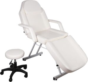 Multipurpose 3-Section Spa Massage Table with Hydraulic Stool, 73-inch Adjustable Tattoo Chair Esthetician Lash Bed with Removable Headrest, Salon Chair Facial Bed for Beauty Barber Massage Equipment