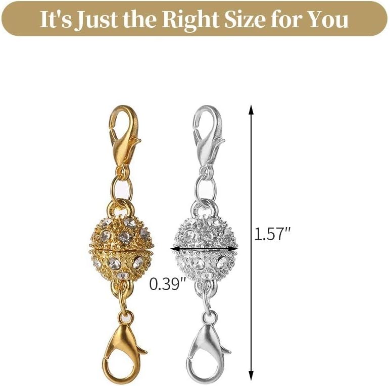 12 Pcs Gold and Silver Rhinestone Ball Style Magnetic Lobster Clasp for Jewellery Necklace Bracelet - Image 6