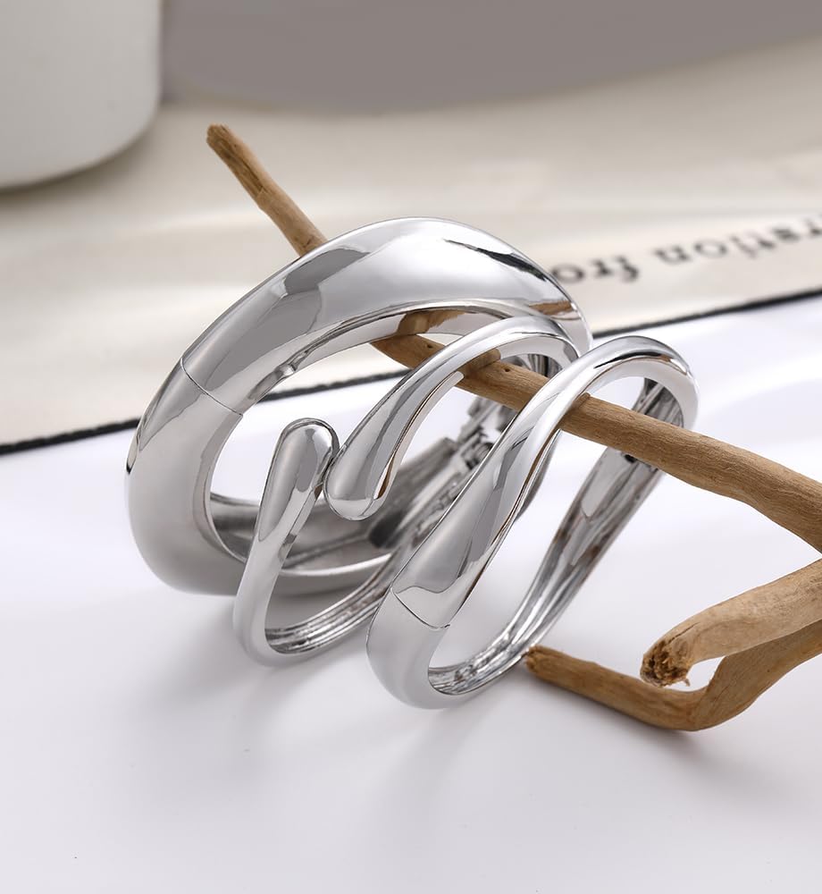 Chunky Gold Bangle Bracelets for Women, Dainty 14k Gold Plated Big Stackable Bangles Set, Trendy Cuff Bracelet Stack Fashion Jewelry Gifts - Image 4