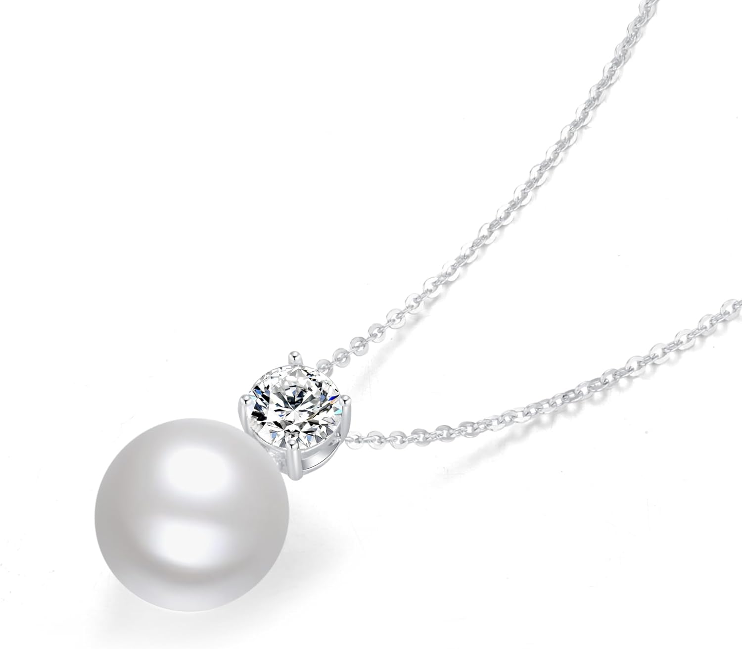 SUNFEEL Single Pearl Necklace for Women, 925 Sterling Silver 14K Gold Plated Pearl Pendant Necklace Inlaid Cubic Zirconia Gift for Mom Wife Girlfriend Bride Wedding Dainty Jewelry, 16+2'' - Image 4