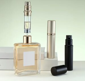 HE for Men EDT 1 oz – Luxury Gift Set – Toiletry Bag, Fillable Travel Perfume Atomizer and RFID Metal Carbon Fiber Minimalist Wallet