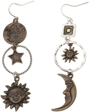 Retro Sun Moon Earrings & Necklace Moonstone Asymmetric Boho style Earrings for Women Jewelry