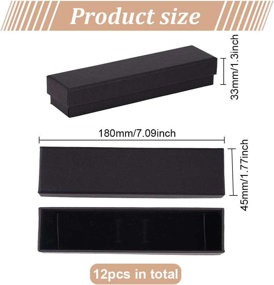 BENECREAT 12 Pack Black Necklace Cardboard Jewellery Box 7x1.7x1.3 Kraft Paper Box Long Jewellery Gift Box with Sponge for Necklace Jewelry, Valentine's Gift Packaging - Image 2