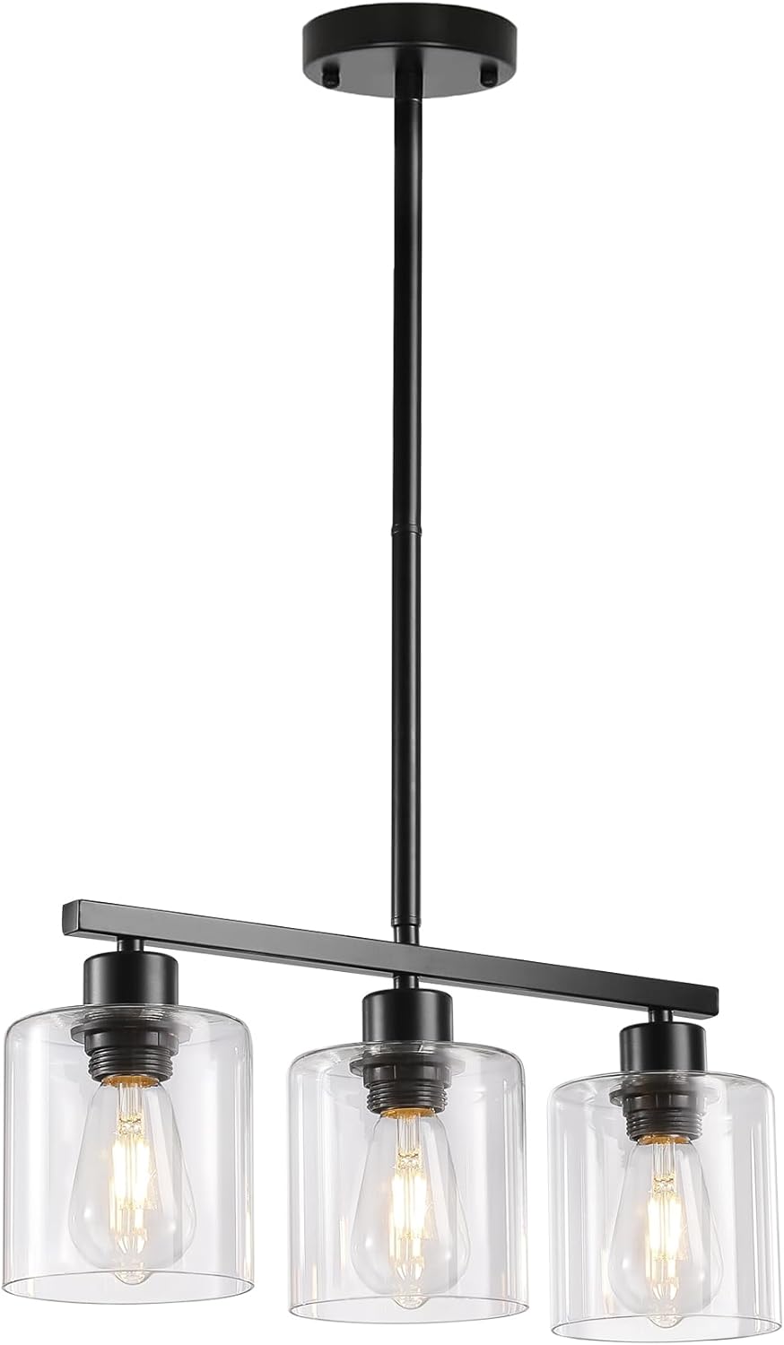 3-Light Kitchen Island Lighting, Black Pendant Light Fixture, Farmhouse Dining Room Light Fixtures Over Table, Modern Hanging Light Fixtures with Clear Glass, E26 Base, Bulbs Not Included - Image 8