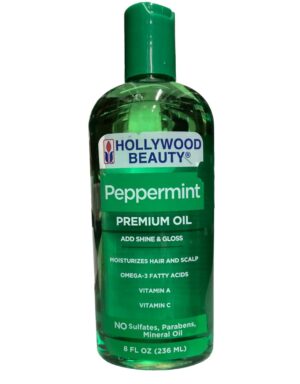 Hollywood Beauty Peppermint Hair Oil, 8oz Bottle, Conditions both hair and skin, Natural Treatment that Dries Itchy Scalps & Moisturizes Hair & Skin, Omega-3 Fatty Acids, Vitamin A & C