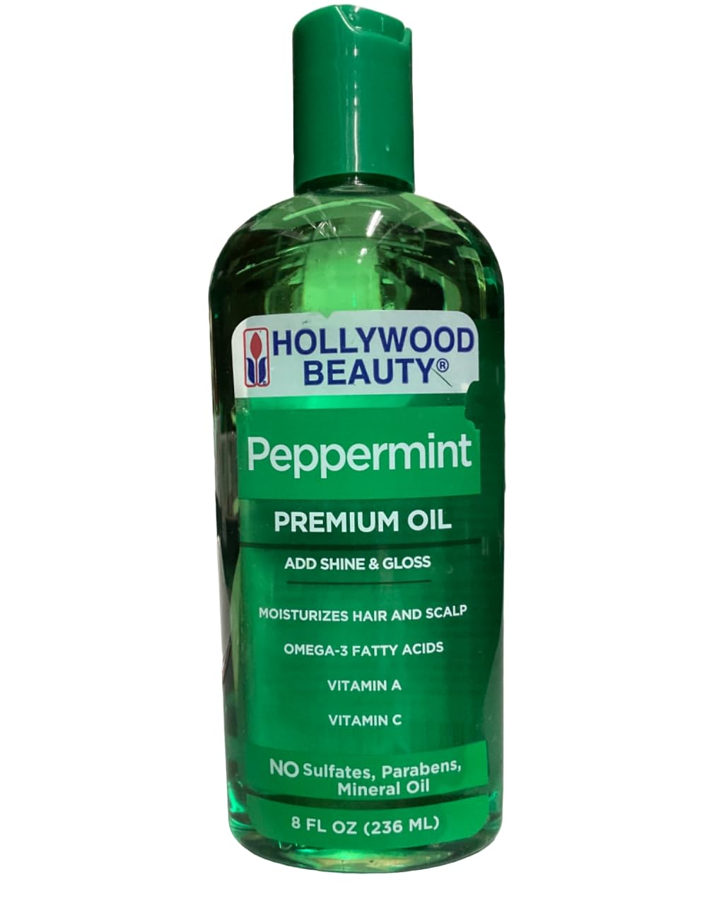 Hollywood Beauty Peppermint Hair Oil, 8oz Bottle, Conditions both hair and skin, Natural Treatment that Dries Itchy Scalps & Moisturizes Hair & Skin, Omega-3 Fatty Acids, Vitamin A & C