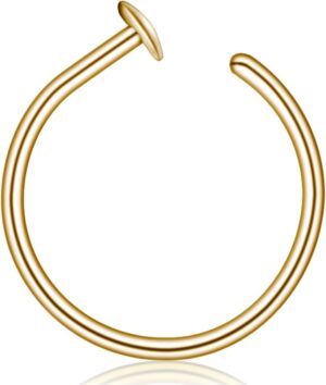 LUCKYJEWUS Small Thin Nose Ring Hoop for Women, 14k Gold Filled or 925 Sterling Silver Nose Piercing Jewelry, Adjustable