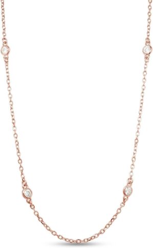 2.9MM Round Lab Created Moissanite Bezel Set Yard Station Chain Necklace In 14k Gold Over Sterling Silver 16” To 36″ (0.60 Ct To 1.60 Ct), Mother’s Day Gift For Her