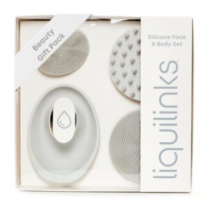 Beauty Gift Set for Face & Body – Spa Kit with Silicone Wristbands, Body Scrubber, Face Buffer & Scalp Exfoliator – Essential Skincare for Teen Girls & Women (Dove Grey)