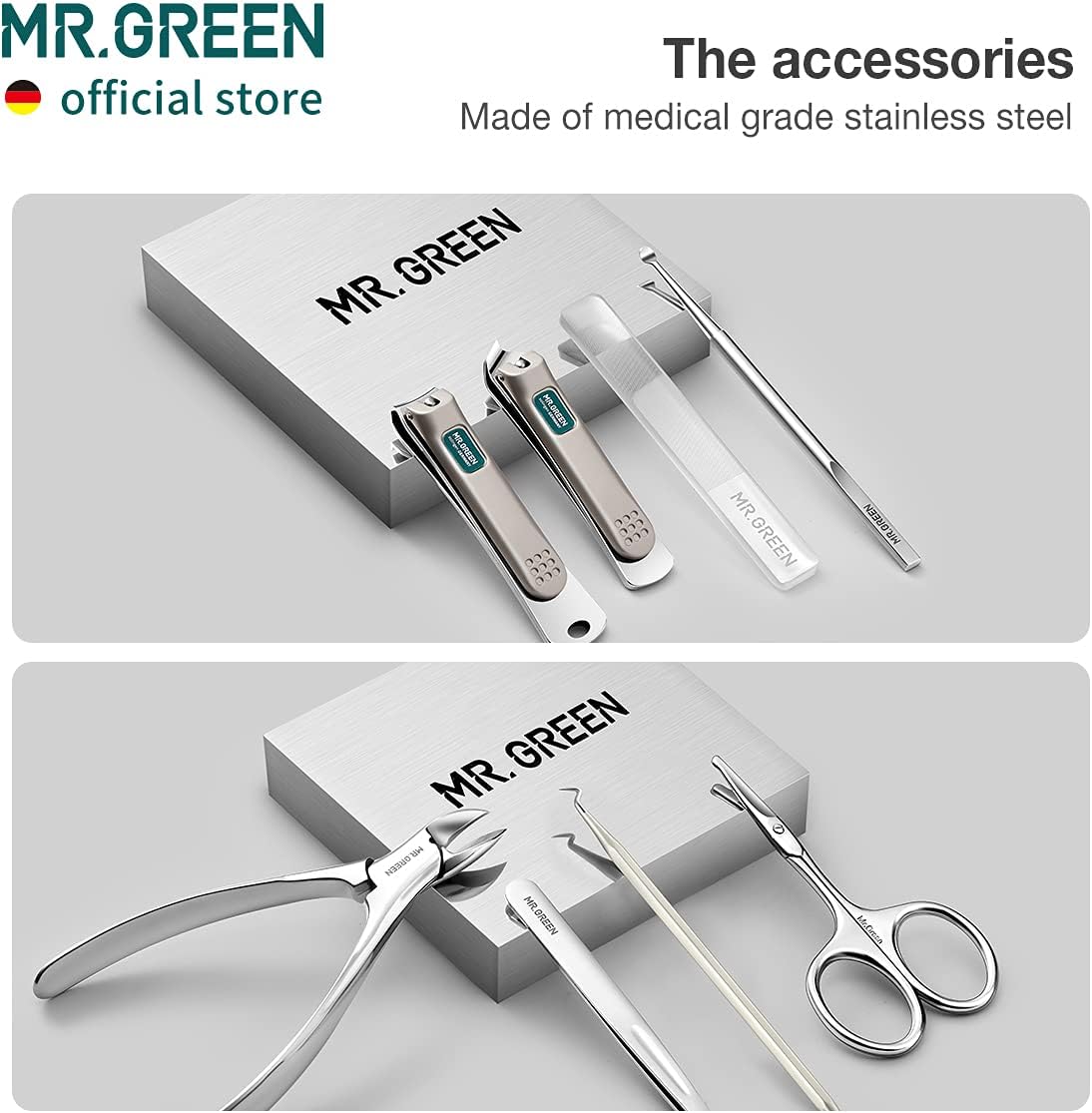 MR.GREEN Manicure Sets Pedicure Kits Stainless Steel Nail Clipper Personal Care Tools with PU Leather Case (Green) - Image 4
