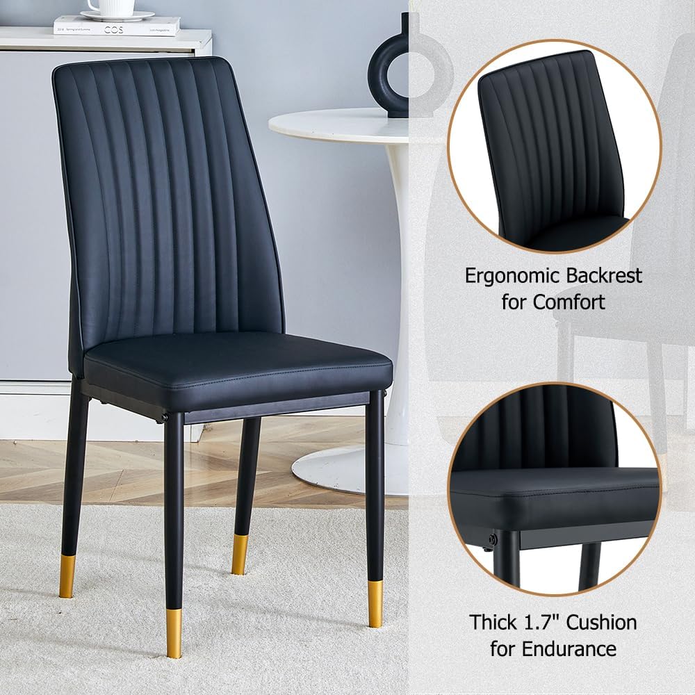 Modern Dining Table Set for 6, Marble Kitchen Table Chair Set for 6, Rectangular Kitchen Table with 6 Pu Leather Upholstered Chair for Dining Room - Image 6