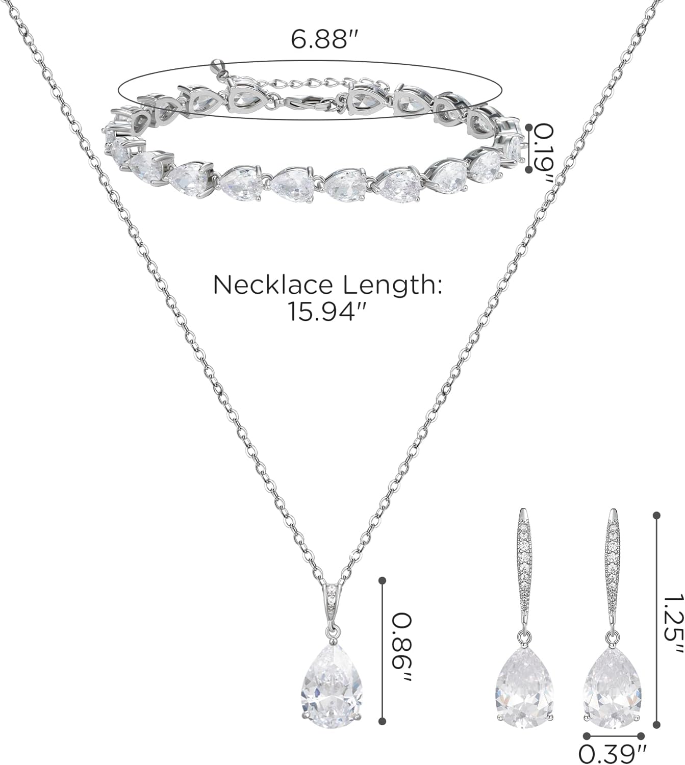 SWEETV Bridal Jewelry Set for Wedding, Cubic Zirconia Necklace Dangle Drop Earrings Bracelet Set, Teardrop Marquise Brides Bridesmaids Wedding Prom Anniversary Jewelry Gifts for Women - Image 5