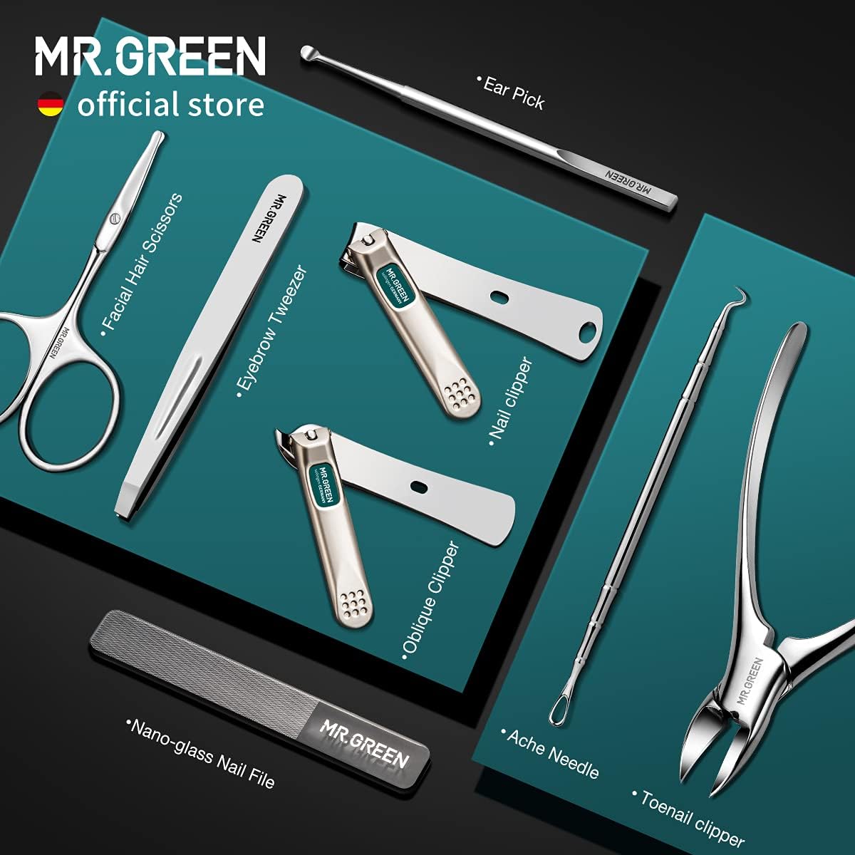MR.GREEN Manicure Sets Pedicure Kits Stainless Steel Nail Clipper Personal Care Tools with PU Leather Case (Green) - Image 3
