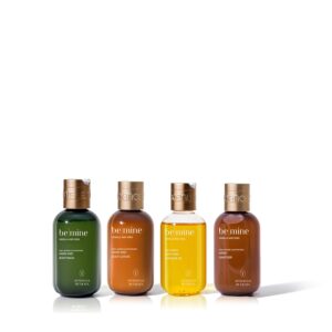 4pc Travel Essentials & Discovery Set – Body Lotion, Oil, Wash, Hand Sanitizing Gel – 4 x 80ml Bottles (2.67 Fl Oz, Vanilla & Shea | BE MINE)