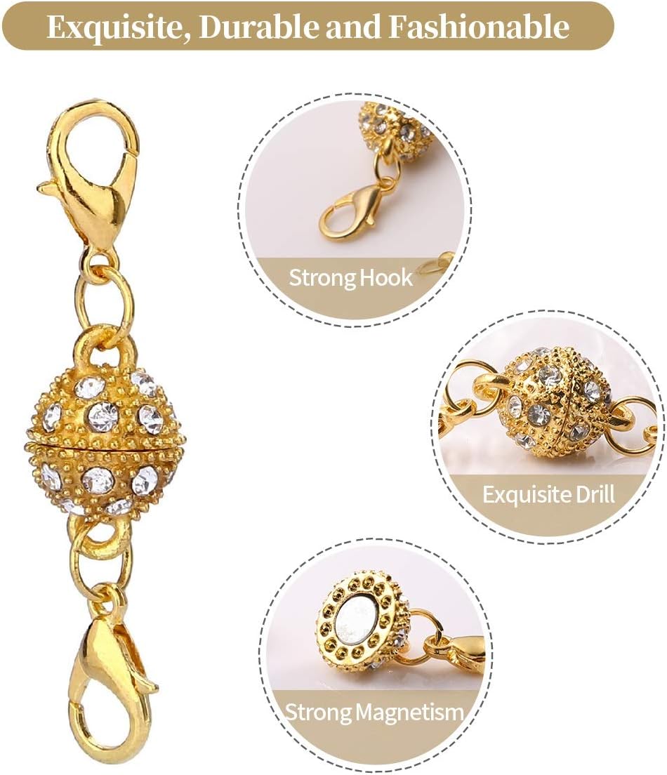 12 Pcs Gold and Silver Rhinestone Ball Style Magnetic Lobster Clasp for Jewellery Necklace Bracelet - Image 4