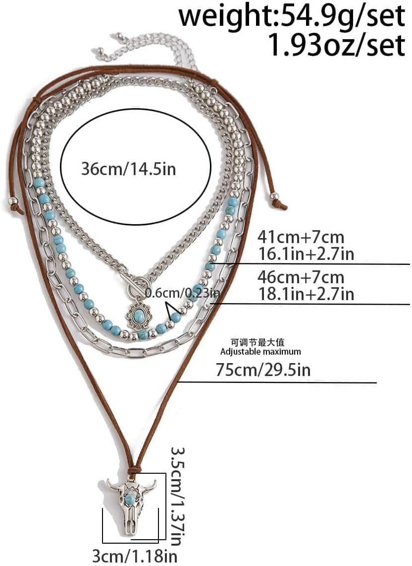CSIYANJRY99 Layered Western Necklaces for Women Vintage Turquoise Beaded Western Jewelry for Women Ox-head Cactus Cross Chain Necklaces Country Concert Cowgirl Dresses Accessories - Image 5