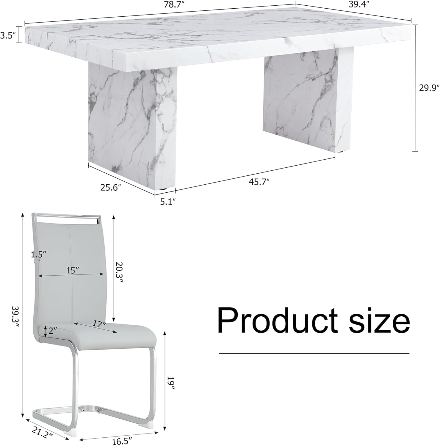 11 Piece Dining Table Set, 79" Marble Dining Table Set for 10, Marble Pattern MDF Dining Table Top and Base, 10 PU Leather Dining Chairs with Chrome Plated Metal Legs for Kitchen Dining Room. - Image 3