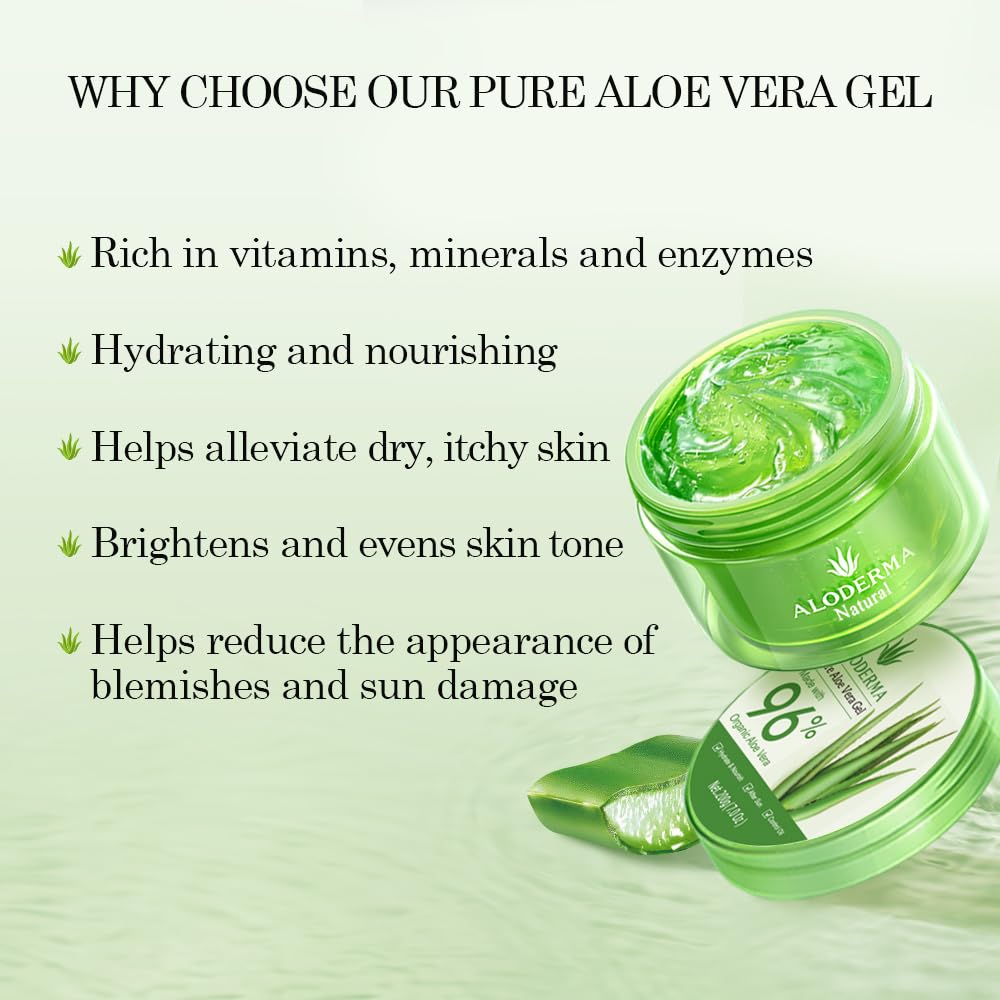 Aloderma Organic Aloe Vera Gel for Face & Body, 96% Pure Aloe Gel Made within 12 Hours of Harvest, Ideal for Skin, Scalp, & Hair Hydration, Calming Moisturizer for Soothing After Sun Care, 7.05oz - Image 4