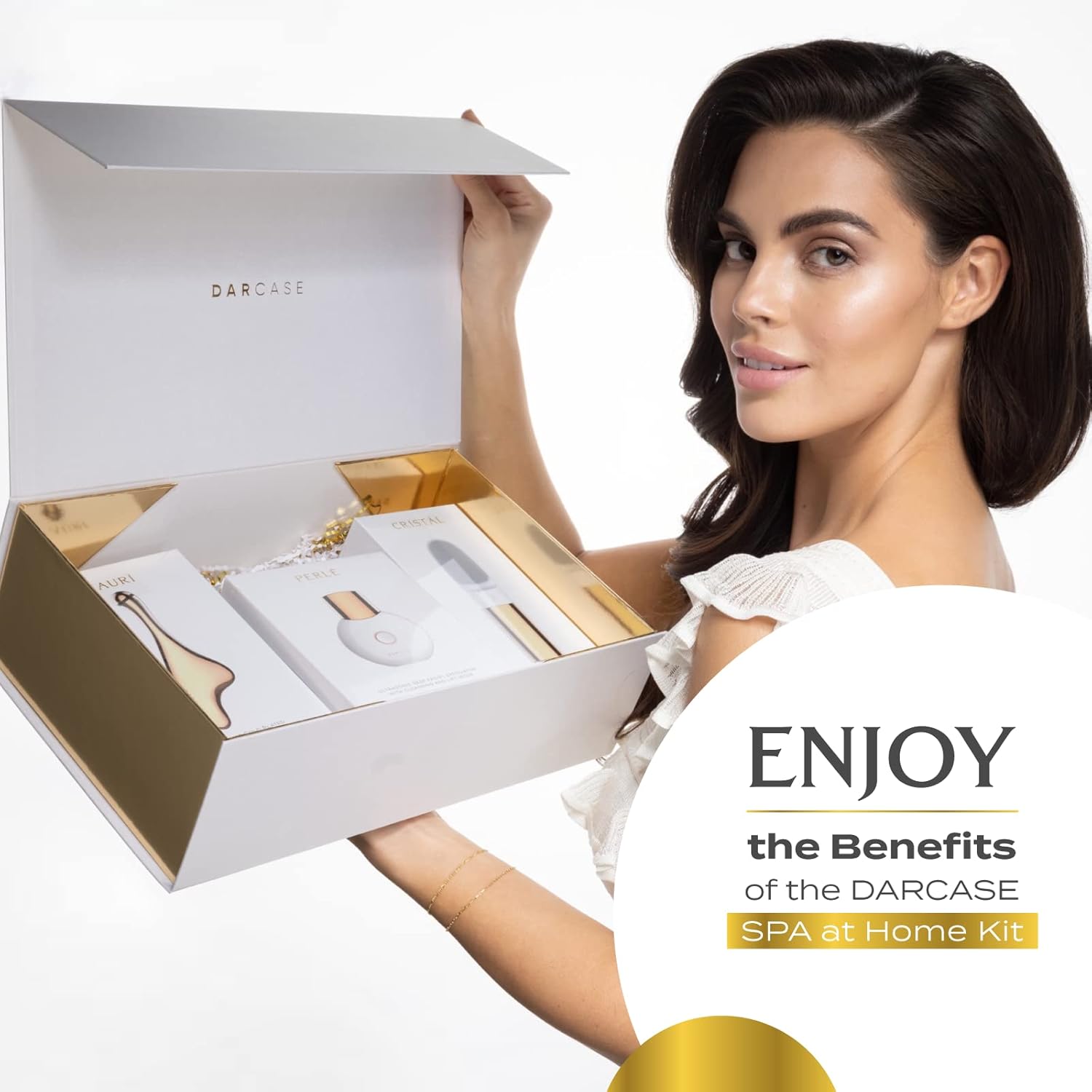 SPA at Home Kit Aurí 24K Gold Gua Sha Massager, Cristál Dual Facial Deep Cleaning Brush, Perlé Skin Exfoliating Face Spatula Complete Luxury Set - Image 8