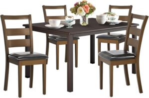 COLAMY Rectangle Wooden Dining Room Table Set for 4, Mid Century Modern Kitchen Table and PU Leather High Back Dining Room Chair for Home, Saving Space (1 Table with 4 Chairs), BlackBrown