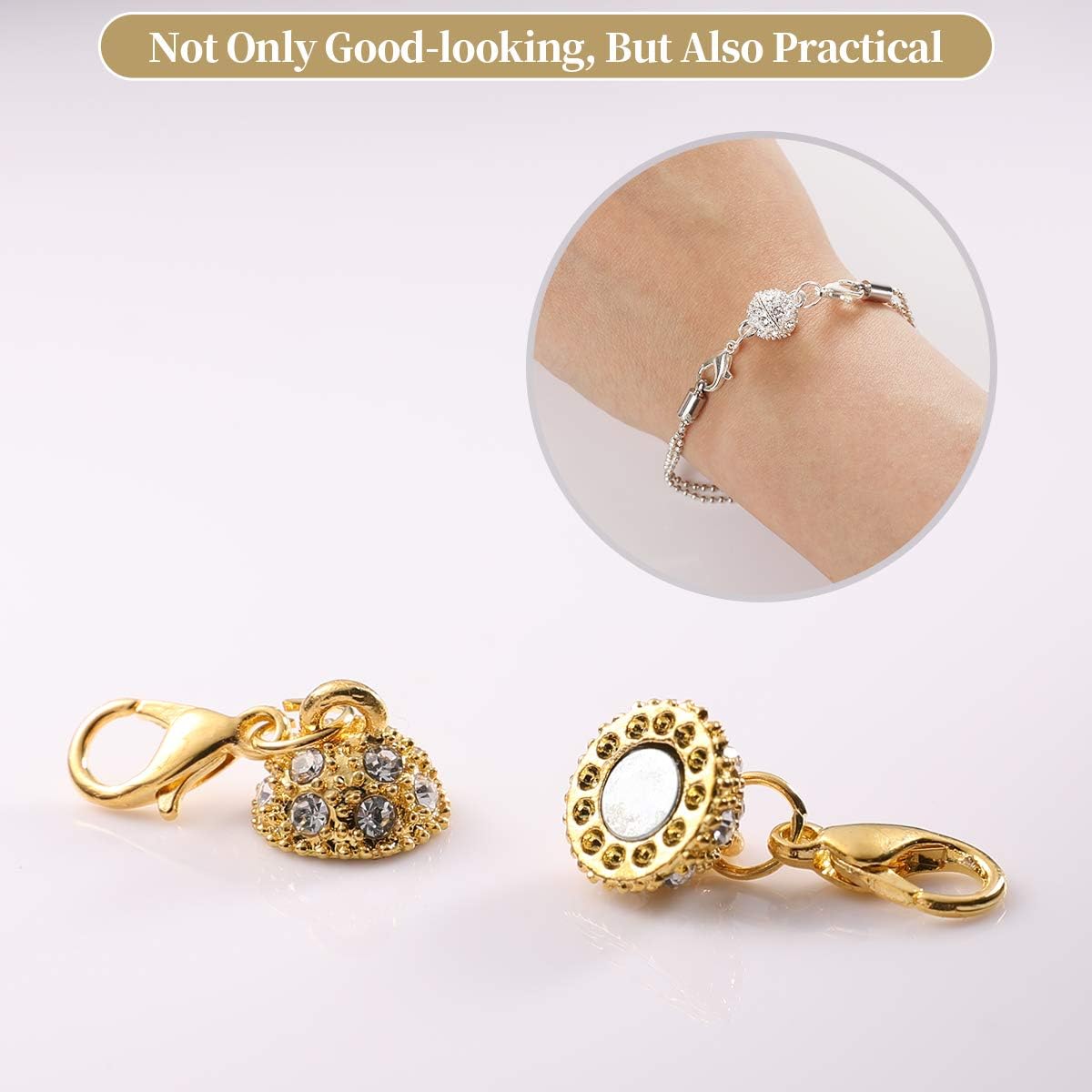 12 Pcs Gold and Silver Rhinestone Ball Style Magnetic Lobster Clasp for Jewellery Necklace Bracelet - Image 3