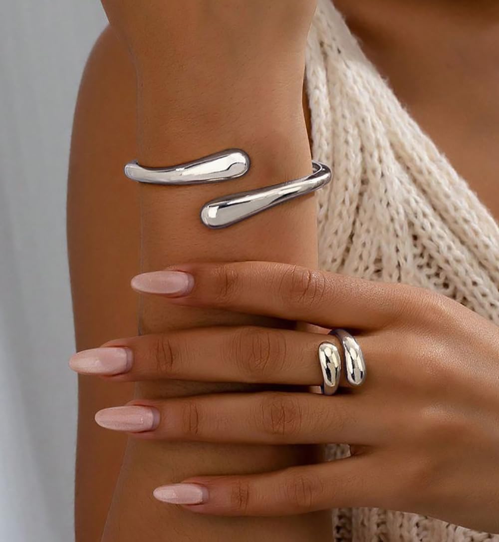 Chunky Gold Bangle Bracelets for Women, Dainty 14k Gold Plated Big Stackable Bangles Set, Trendy Cuff Bracelet Stack Fashion Jewelry Gifts - Image 3