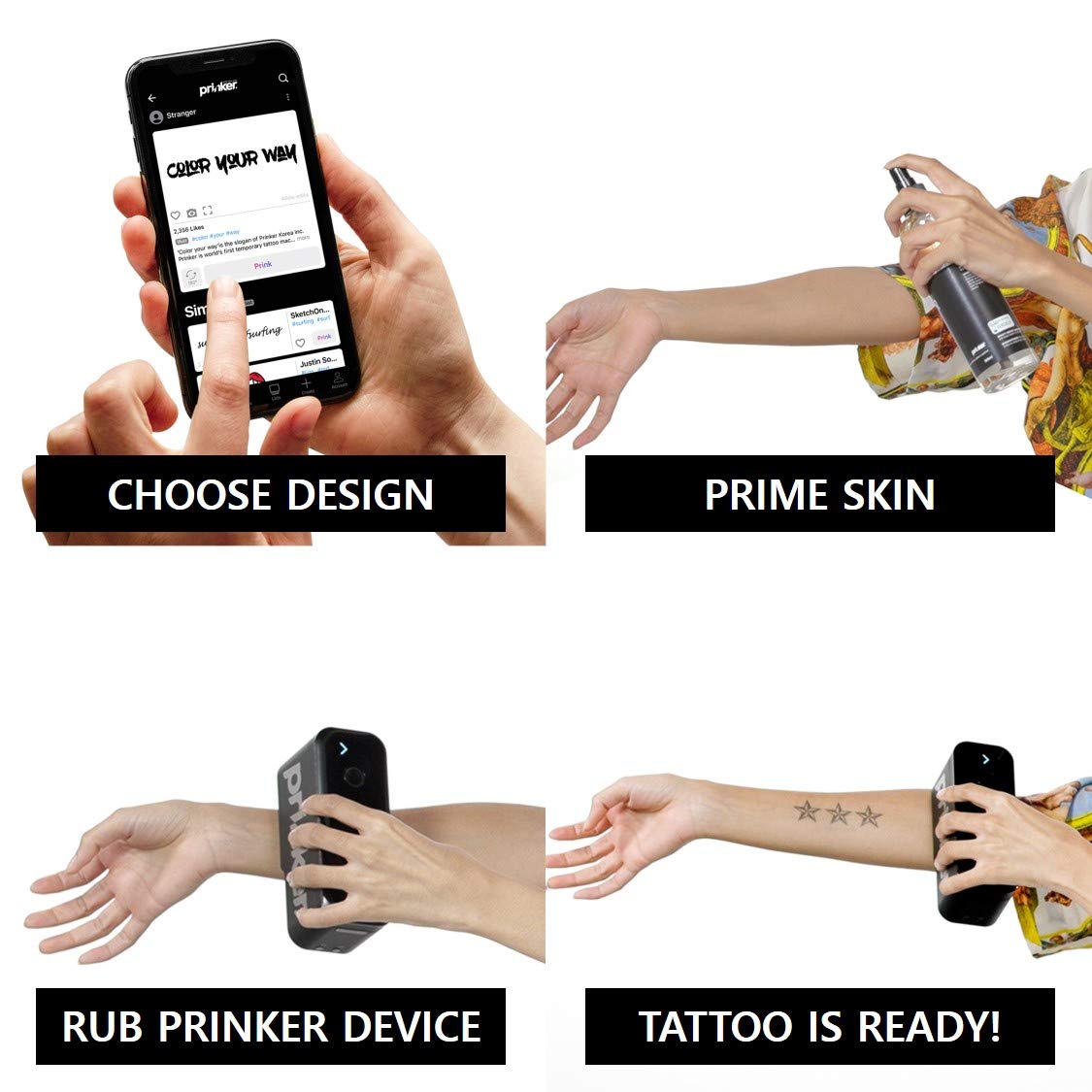 Prinker S Temporary Tattoo Device Package for Your Instant Custom Tattoos with Premium Cosmetic Black Ink - Image 3