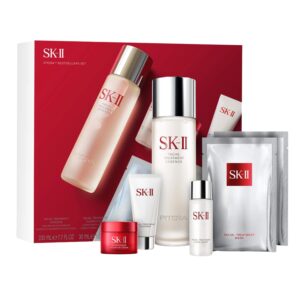 SK-II Best Sellers Skincare Gift Set – Anti Aging Skincare Set Includes Full Size Facial Essence, Travel Size Cleanser, Toner & Face Cream & 2 Sheet Masks (6 Count)