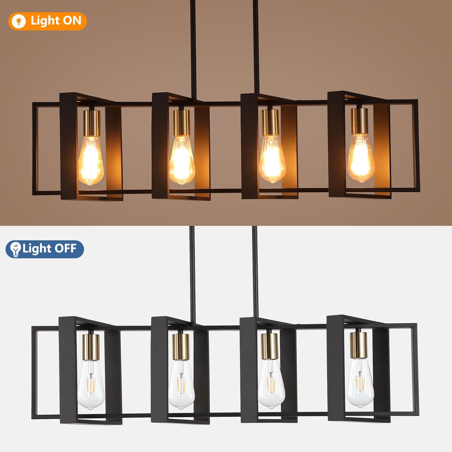 35.4" Kitchen Island Lighting Fixture, Dining Room 4 Lights Chandeliers, Black Wood+Metal Pendant Light for Foyer Hallway Living Room - Image 4