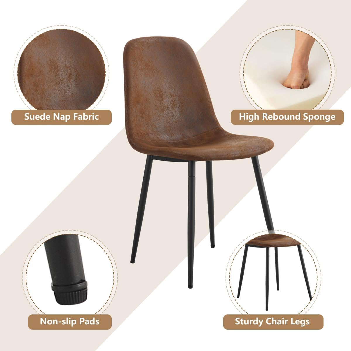 Dining Table Set for 4,Dinner Table Set for 4,55'' Kitchen Table and Suede Nap Fabic Chairs Set of 4, 5 Piece Dining Table Set for Kitchen Dining Room - Image 5