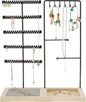 Jewelry Holder with Wood Base Multifunctional Jewelry Organizer Large Capacity Jewelry Stand Stable Jewelry Holder Organizer for Earring Necklace Ring Bracelets