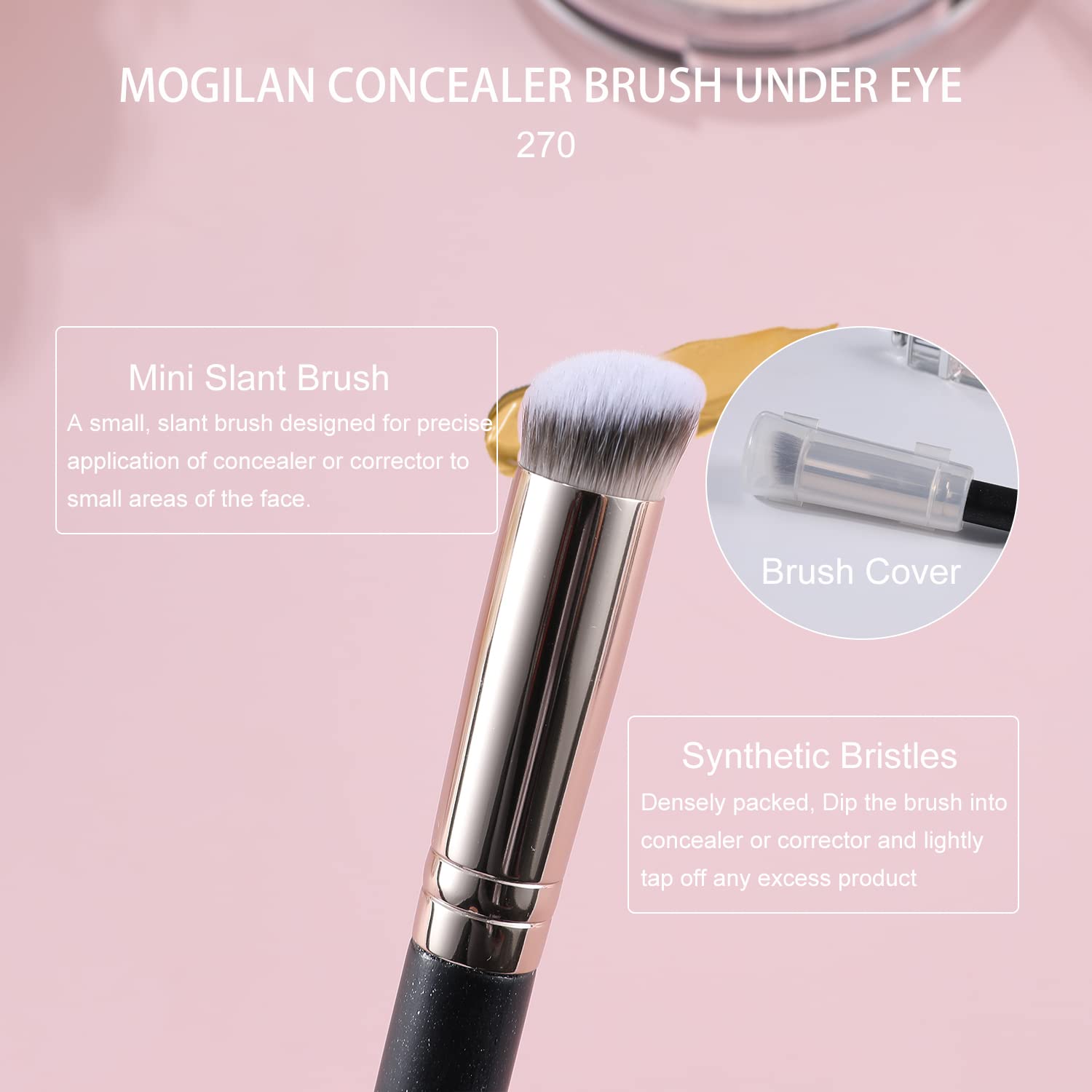 Concealer Brush Under Eye Nose Contour Brush for Concealing, Blending, Buffing with Powder, Liquid, Cream Cosmetics, Full Coverage Vegan Makeup Brushes - Image 3