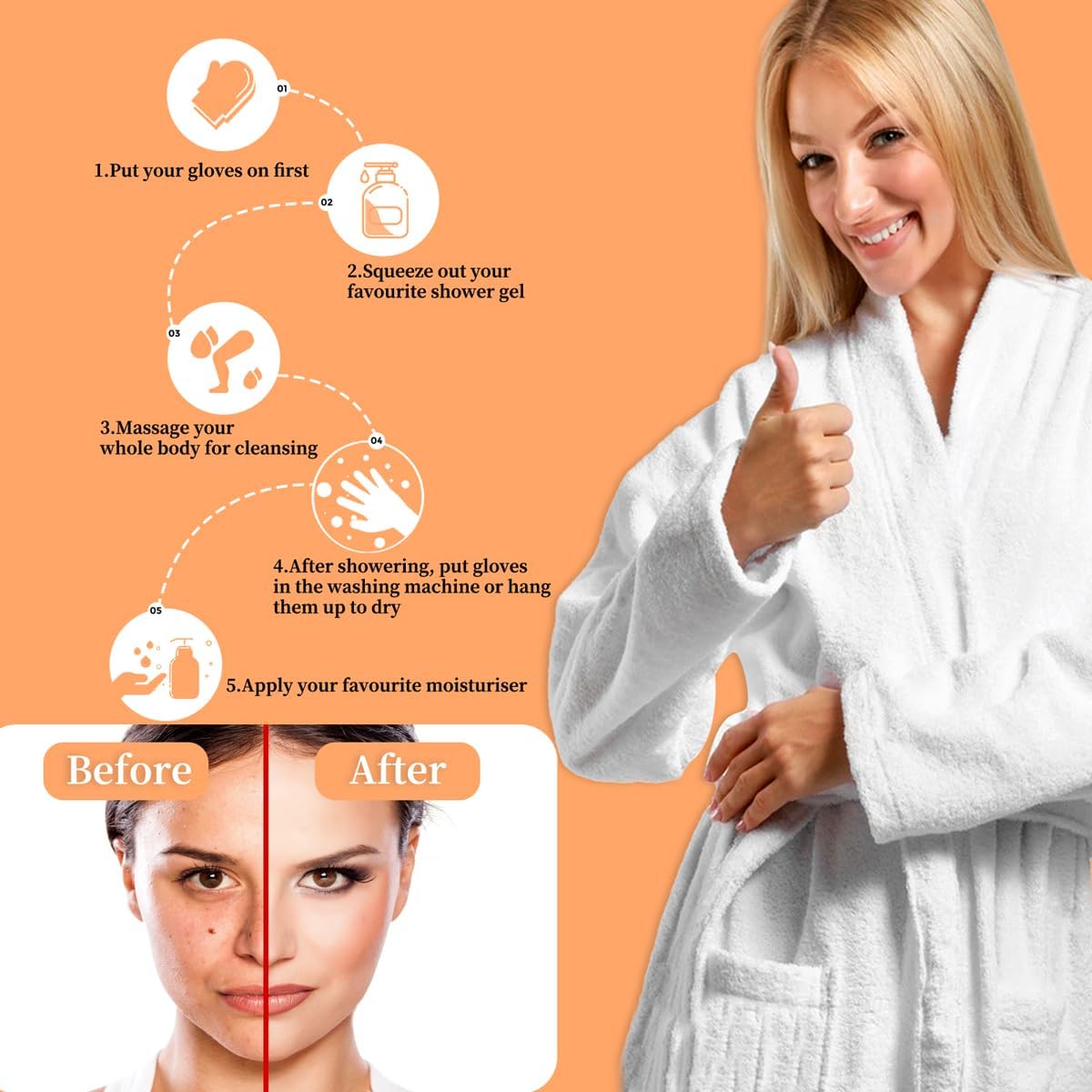 2 Piece Exfoliating Glove Body Scrubber, Premium Exfoliating Mitt for Normal to Dry Skin, Body Exfoliator for Self-Tan Removal and Applicationin, Made of Viscose Fiber (Yellow&Green) - Image 5