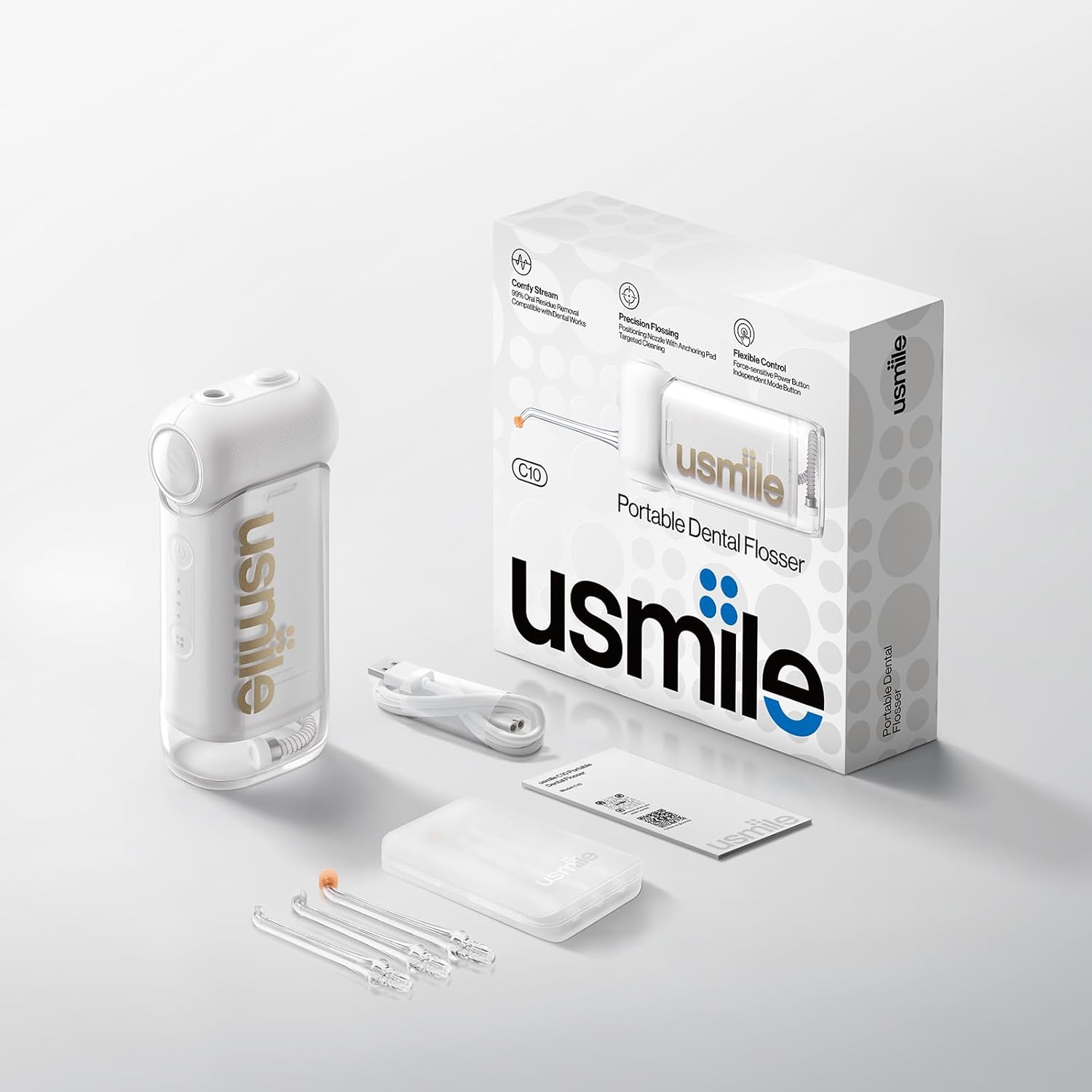 usmile C10 Portable Water Flosser – Travel-Friendly, 95-Day Battery, 4 Modes, 360° Nozzle, 180ml Tank, IPX7 Waterproof, Dentist-Recommended for Braces, Implants & Sensitive Gums (White) - Image 2