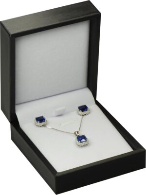 Black Color Necklace Earring Set Gift Box Luxury Soft Touch PU Leather Material Necklace Pendant Chain Jewelry Storage Box Size 2.87″(W)*3.35〞(D)*1.38〞(H)