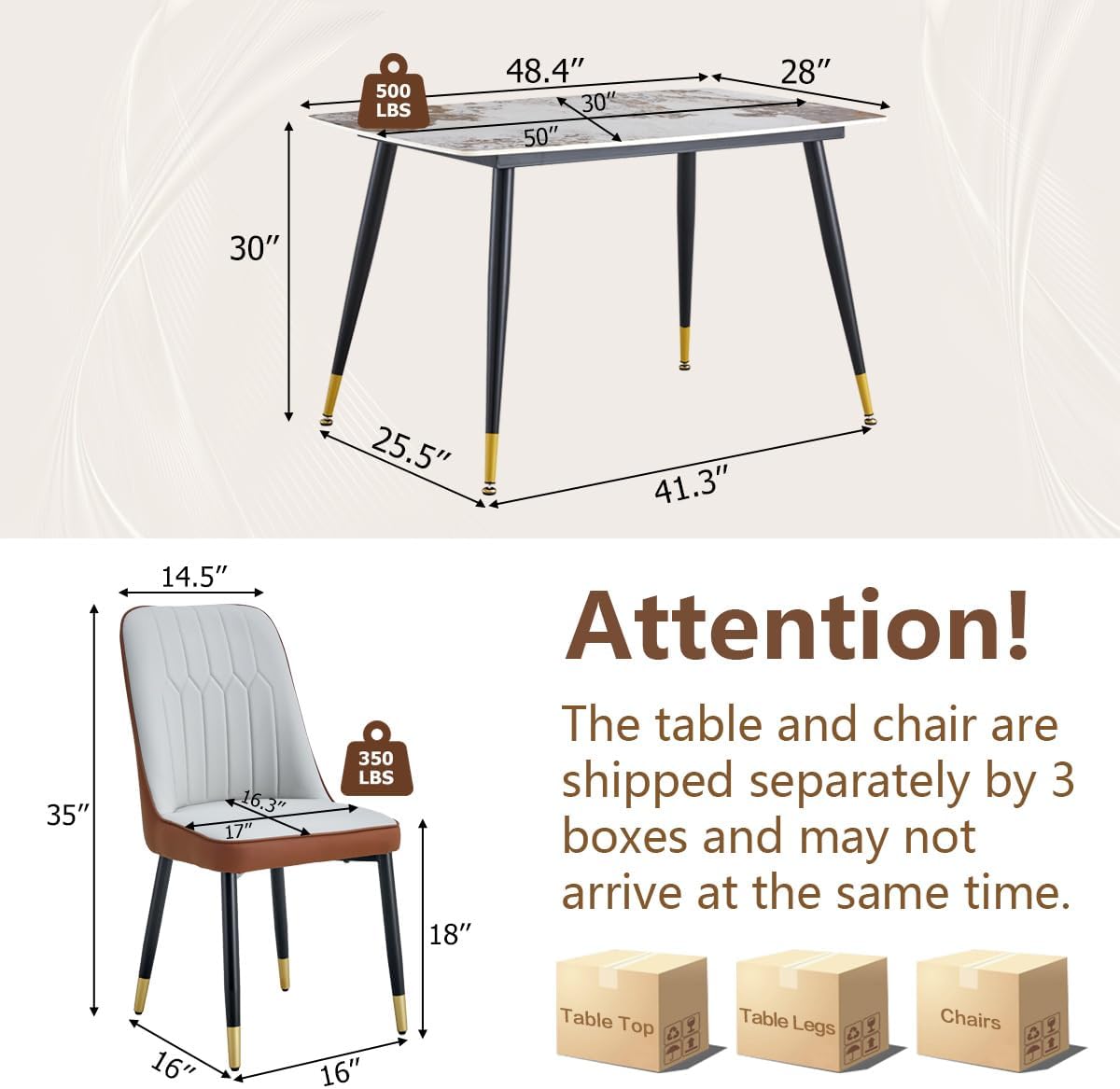 Small Dining Table Set for 4, 50'' Sintered Stone Table, Easy to Assemble, Suitable for Small Spaces - Image 3