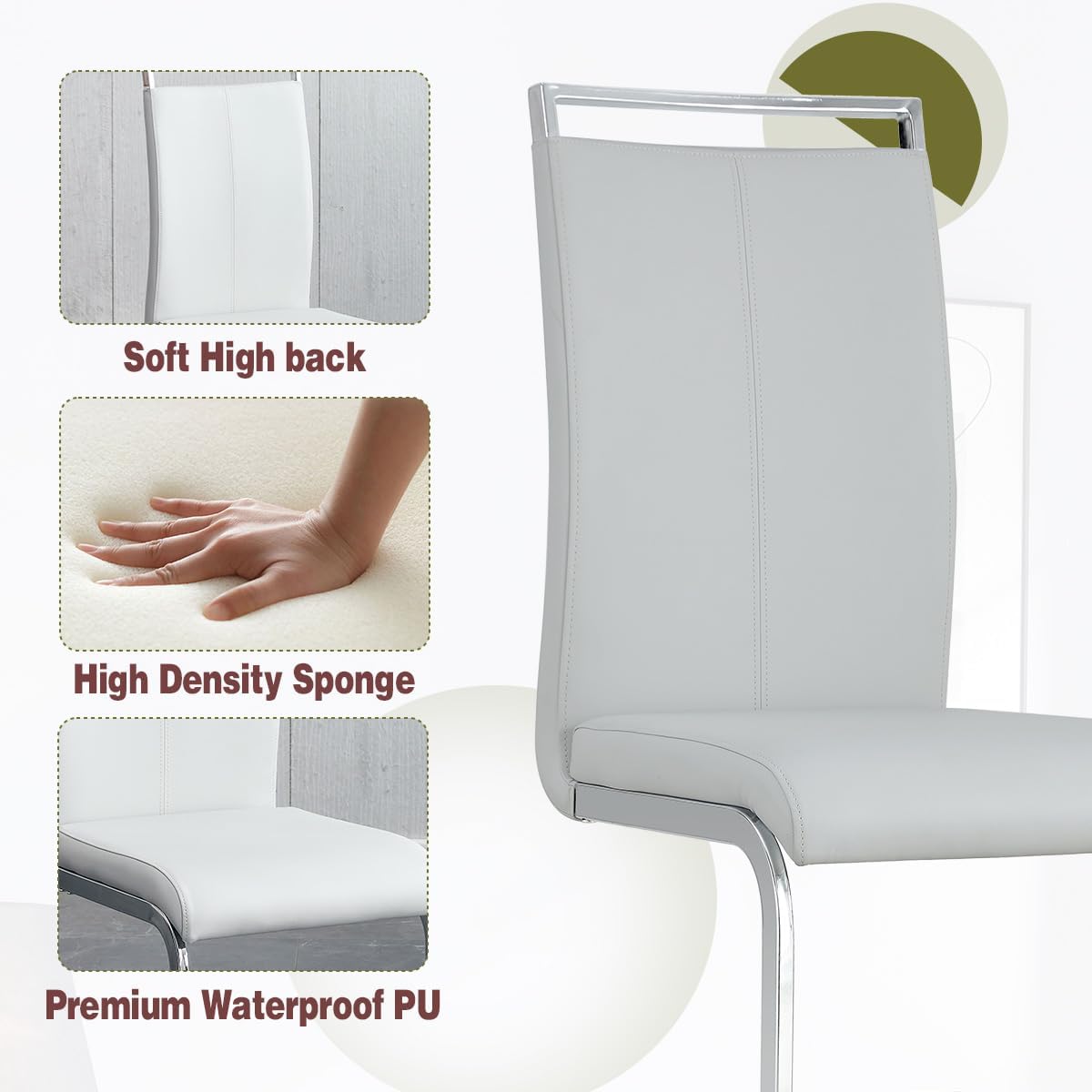 63" Dining Table Set for 6,White Dining Table Set with Chrome Plate Leg, Faux Marble Kitchen Table and Chairs Set of 6,Modern Dining Room Table Set for Dinner Room,High Glossy,Sturdy Structure - Image 7